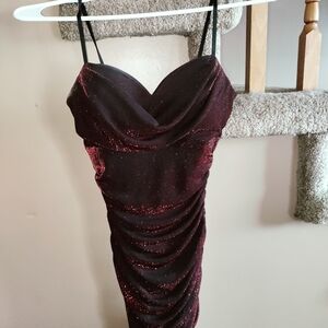 Emerald Sundae Burgundy Glitter Ruched Bodycon Mini Dress